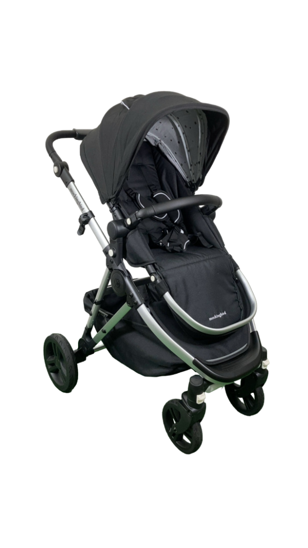 Mockingbird Single 2.0 Stroller, 2024, Black, Silver With Black Leather, Watercolor Drops Online now