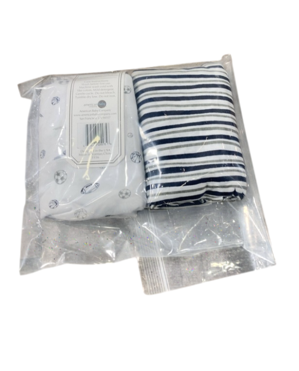 American Baby Fitted Pack N Play Playard Sheet, 2 Pack, Navy Grey Sports Stripes Cheap - Image 2