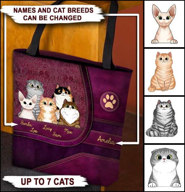 Cat Personalized All Over Tote Bag, Personalized Gift for Cat Lovers, Cat Mom, Cat Dad - TO020PS02 Cheap